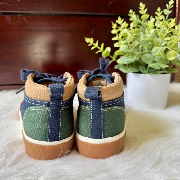 Old Navy Kids Colorblock Canvas High-Top Sneakers Navy Burgundy Tan Size 4 - Picture 8 of 10